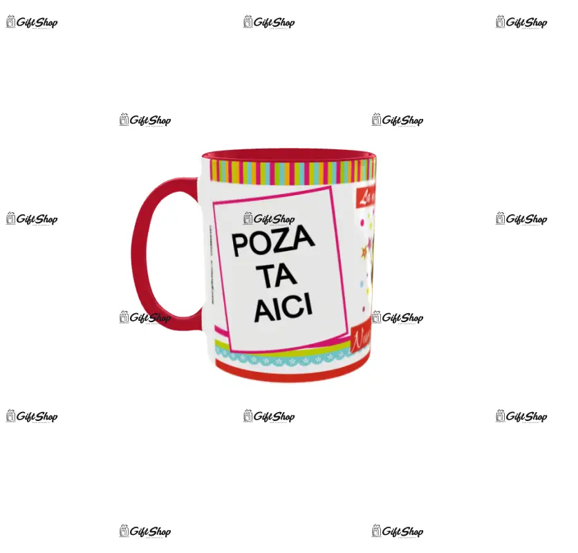 La multi ani, cana din ceramica, 330ml, personalizata cu 2 poze si text model 3351